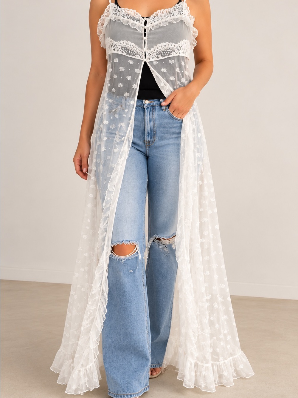 wild fable White Sheer Lace Duster Layer